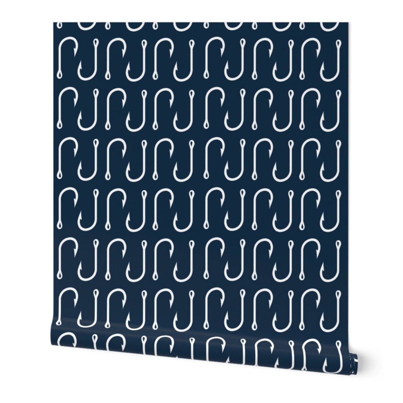 Fish Hooks Wallpaper Fish Hooks on Navy by Buckwoodsdesignco Etsy