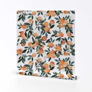 Citrus Wallpaper - Dear Clementine Oranges On White By Crystal Walen - Custom Printed Removable Self Adhesive Wallpaper Roll by Spoonflower