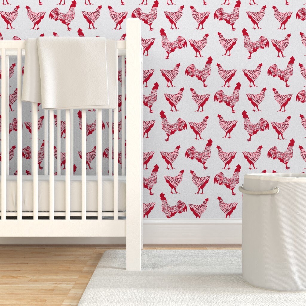 Chicken Wallpaper Chicken Red on White by Thehighfiber - Etsy