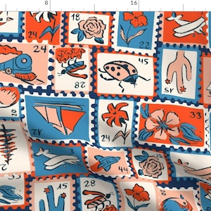Vintage Fabric - Stamp Collection Large by jennykoland - Retro Novelty Mail Stamps Letters Postage Writing Fabric by the Yard by Spoonflower