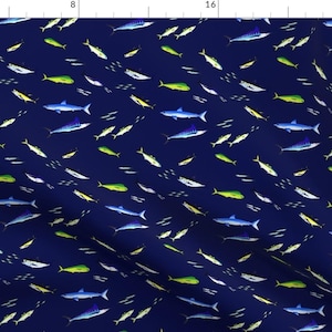 Deep Sea Fabric - California Offshore Mix Sm By Combatfish - Yellowtail Fishing Swordfish Sharks Cotton Fabric By The Yard With Spoonflower