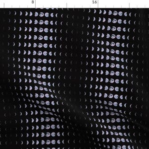 Moon Fabric - Holomoon Chart - Hologram Moon Lunar Phases On Black By Elliottdesignfactory - Moon Cotton Fabric by the Yard with Spoonflower