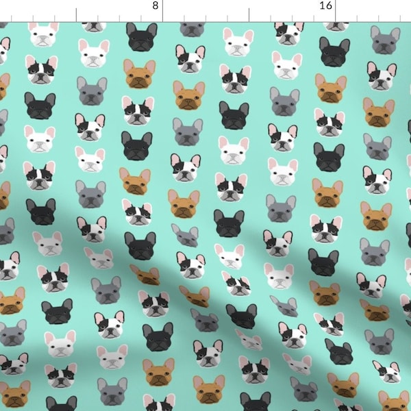 French Bulldog Fabric - French Bulldogs in Mint Dog Lovers Frenchie Owners By Petfriendly - Cotton fabric by the yard with Spoonflower