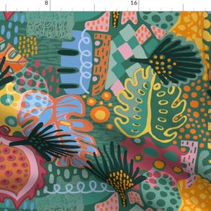 Maximalist Abstract Floral Pattern Fabric - Leaf It All In. By Slumbermonkey - Maximalist Cotton Fabric By The Yard With Spoonflower