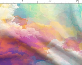 Watercolor Clouds Fabric - Watercolor Pastel Clouds By Furbuddy - Watercolor Clouds Sky Cotton Fabric By The Yard With Spoonflower