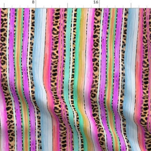 Serape Cheetah Stripes Colorful Fabric - Serape Leopard Pinks Green By Parisbebe - Serape Cotton Fabric By The Yard With Spoonflower