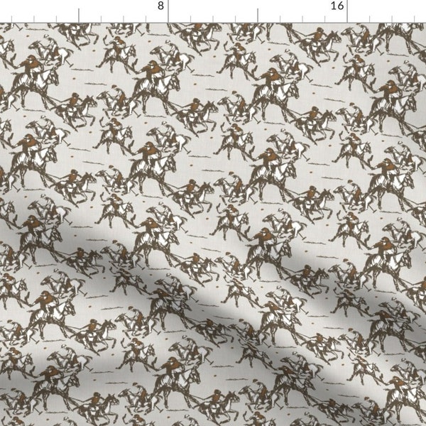 Brown Horse Polo Fabric - The Field Sepia By Cooper+Craft - Equestrian Polo Sport Cotton Fabric By The Yard With Spoonflower