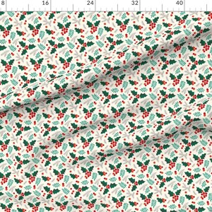 Holly Fabric - Christmas Holly And Berries On Creme By Heleen Vd Thillart - Holly Holiday Cotton Fabric By The Yard With Spoonflower image 2