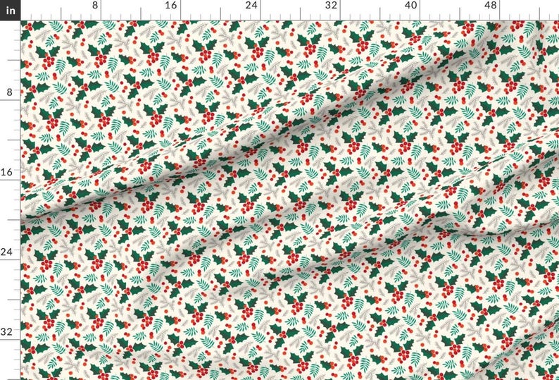 Holly Fabric - Christmas Holly And Berries On Creme By Heleen Vd Thillart - Holly Holiday Cotton Fabric By The Yard With Spoonflower image 2