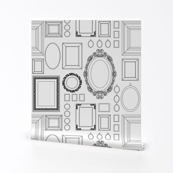Picture Frame Wallpaper - Victorian Picture Frames By Booboo Collective - White Black Removable Self Adhesive Wallpaper Roll by Spoonflower