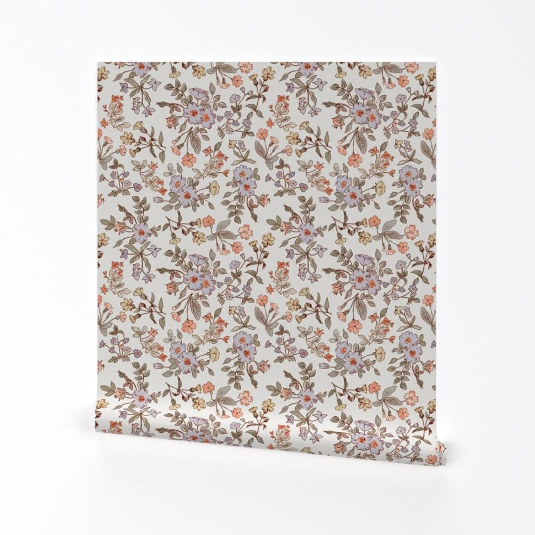 Traditional Removable Peel and Stick Wallpaper - Cottagecore Floral ...