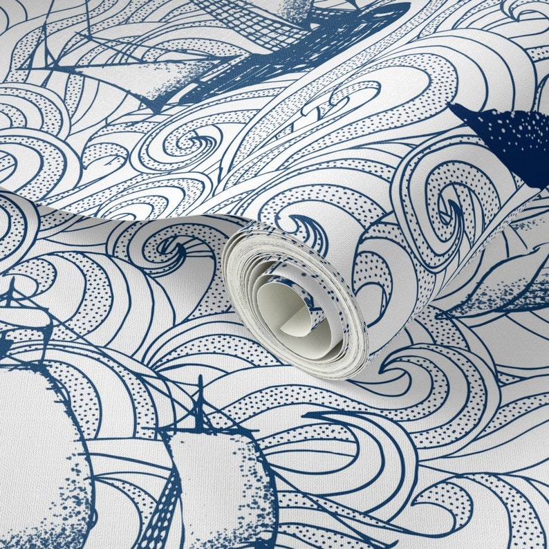 Nautical Wallpaper Vintage Nautical Journey by Whimsical - Etsy