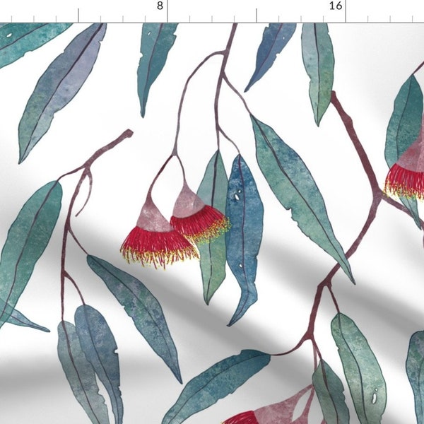 Tropical Eucalyptus Fabric - Eucalyptus Leaves And Flowers By Lavish Season - Botanical Plants Cotton Fabric By The Yard With Spoonflower