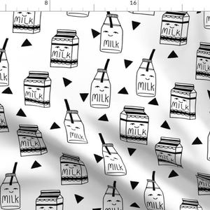 Milk & Cookies Fabric - Milk / Black And White Kids Food Illustration Fabric By Andrea Lauren - Cotton Fabric by the Yard with Spoonflower
