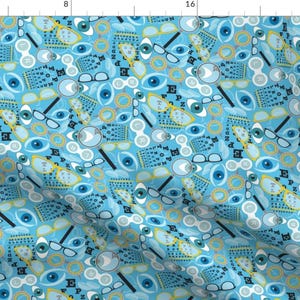Medical Fabric - Clear Vision By Jjtrends - Eye Doctor Blue Optometry Kids Glasses Eye Chart Test Cotton Fabric By The Yard With Spoonflower