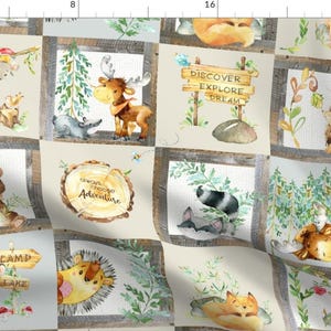Woodland Adventure Patchwork Quilt - Moose Fox Deer Bear By Gingerlous -Hedgehog Squirrel Raccoon Cotton Fabric by the Yard with Spoonflower