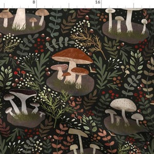Mushrooms Fabric - Autumn Forest Finds Mushrooms by the_mirwo_forest - Forest Green Dark Autumn Fall Fabric by the Yard by Spoonflower