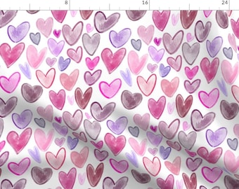 Watercolor Hearts Pink And Purple Fabric - Painted Hearts By Greenmountainfabric - Hearts Cotton Fabric By The Yard With Spoonflower