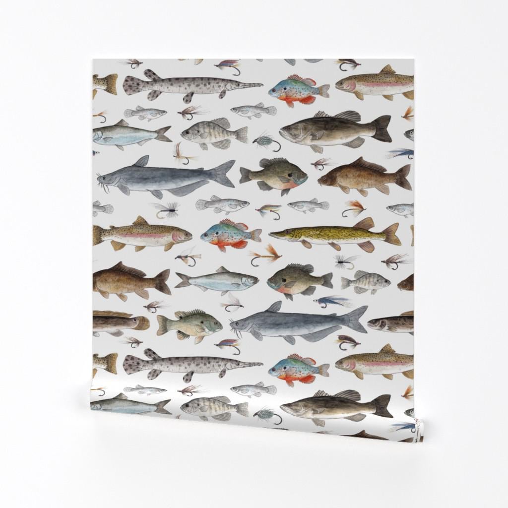 Fish Removable Peel and Stick Wallpaper - Fishing Salmon Cabin Trout Fisherman Lures - Wall Art Wall Decor - Fly Fishing by twigandmoth