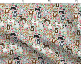 Floral Pitbull Fabric - Pitbull Terriers Cute Dogs Dog Sweet Animals Florals By Petfriendly - Cotton Fabric By The Yard With Spoonflower