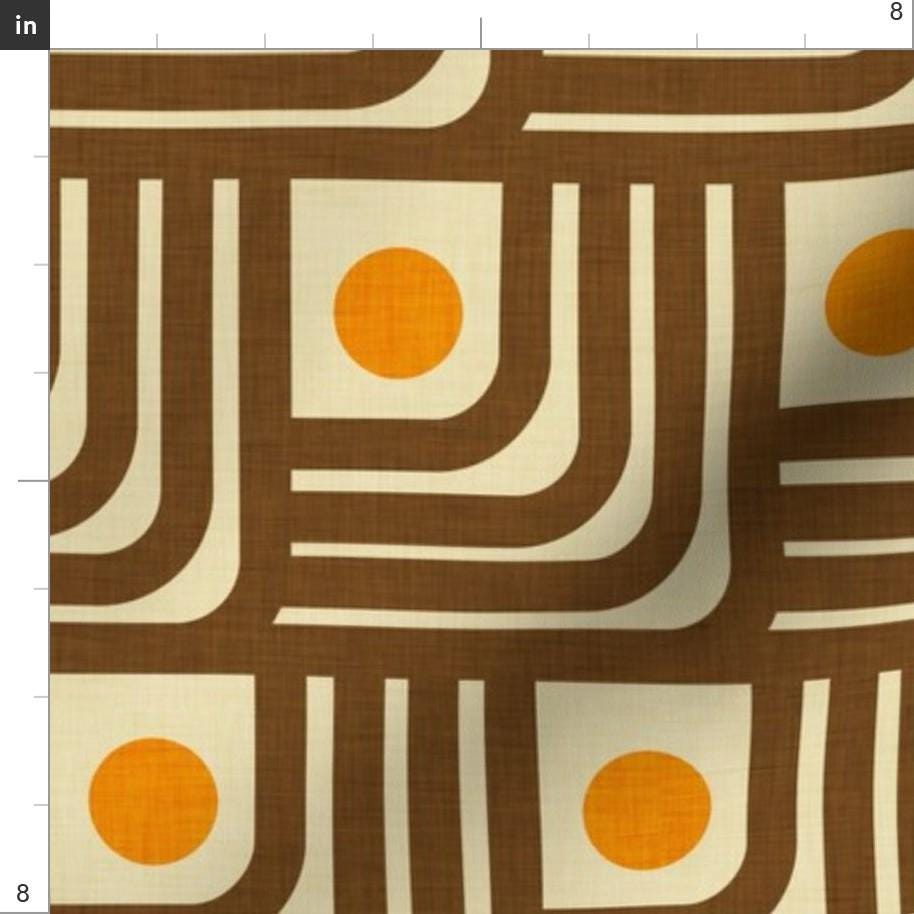アンティーク雑貨 MAC Super Vintage Fabric 70s Retro Orange Fabric, Vintage Geometric 1970s Home Decor