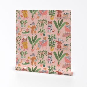 Whimsical Removable Peel and Stick Wallpaper - Animals Pajamas Party Sleepover Safari Zoo - Wall Art Wall Decor - Pajama Zoo by kostolom3000