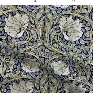 William Morris Fabric - Pimpernel by salvagescapes - Floral Green Blue Art Nouveau Victorian Pimpernel Fabric by the Yard by Spoonflower