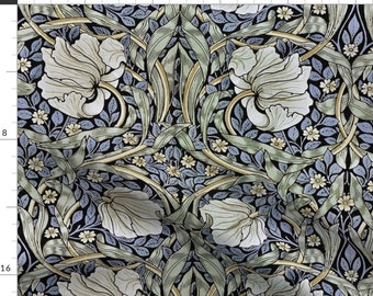 William Morris Fabric - Pimpernel by salvagescapes - Floral Green Blue Art Nouveau Victorian Pimpernel Fabric by the Yard by Spoonflower