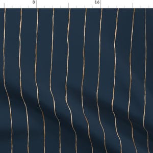 Stripe Fabric - Pin Stripe-Rose Gold-Indigo By Crystal Walen - Copper Lines Stripes On Navy Cotton Fabric By The Yard With Spoonflower