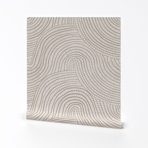 Neutral Coastal Removable Peel and Stick Wallpaper - Mosaic Tiles Beige Waves - Wall Art Wall Decor - Beige Wave Tiles by monique_langlands
