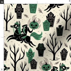 Headless Horseman Halloween Fabric Headless Horseman Large Scale Green By Therewillbecute Headless Horseman Fabric With Spoonflower image 2