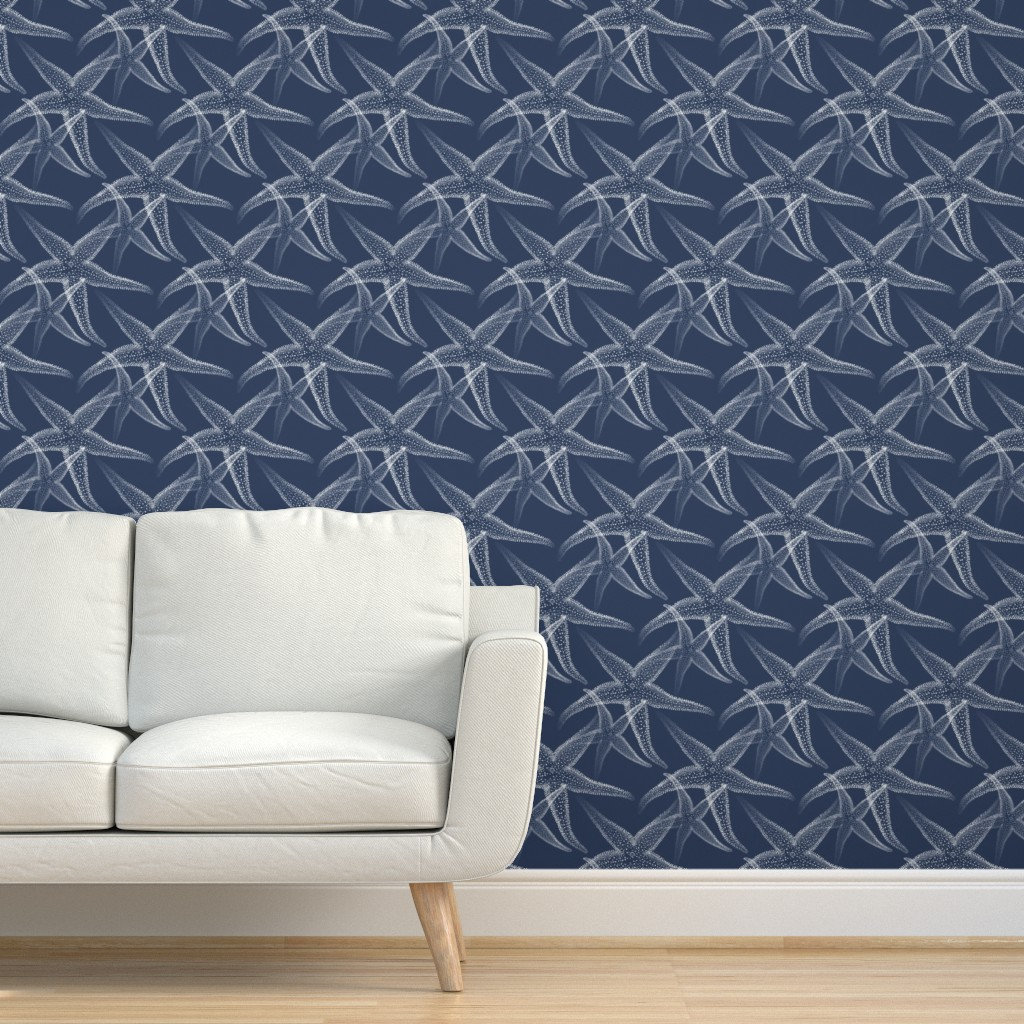 Starfish Wallpaper Starfish Dark Blue White Beach by 13moons - Etsy