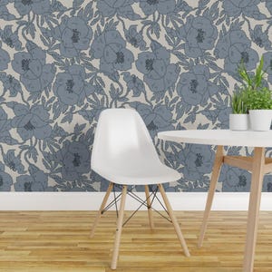 Carta da parati adesiva con motivo floreale francese - Fiori vintage, stile rustico, boho, transizionale - Decorazione murale rimovibile - Blu papavero di holli_zollinger