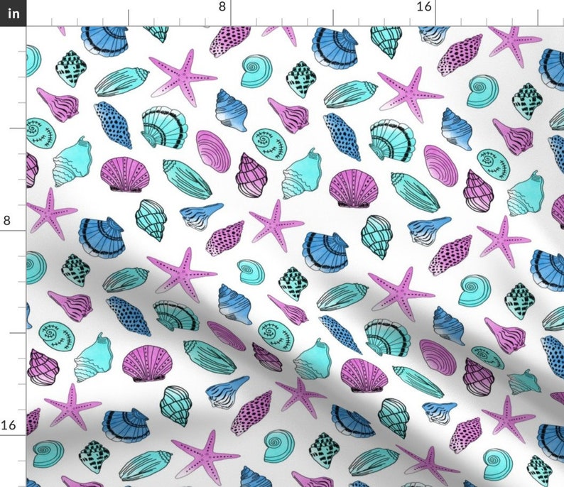 Shell fabric shells fabric  nautical summer shell design  etsy Shell fabric shells fabric  nautical summer shell design  etsy
