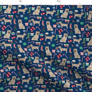 Cairn Terrier Fabric - Cairn Terrier Christmas Dog Dogs Fabric Cairn Navy Blue By Petfriendly - Cotton Fabric by the Yard with Spoonflower