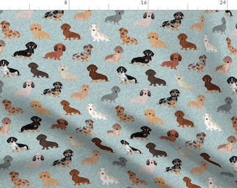 Dachshund Blue Puppies Fabric - Dachshund Dog Breed By Petfriendly - Dachshund Puppies Brown Blue Cotton Fabric By The Yard With Spoonflower