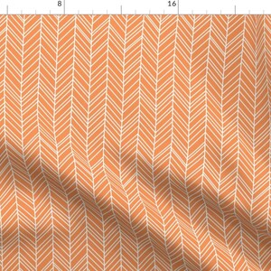 Geometric Fabric - Herringbone Feathers Tangerine Orange White Chevron Boho Baby By Misstiina - Cotton Fabric By The Yard With Spoonflower