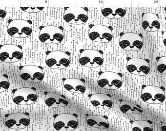 Panda Fabric - Black And White Panda Head Cute Illustration By Andrea Lauren - Panda Bears Lines Cotton Fabric By The Yard With Spoonflower