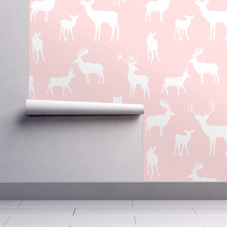 Pink White Deer Custom Printed Removable Self Adhesive Wallpaper Roll by Spoonflower 6 Pink Silhouette Deer By Shopcabin Pink Wallpaper