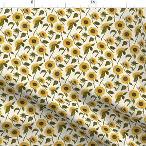 Sunflowers Fabric - Sunflower By Mag-O - Sunflowers Floral Yellow Brown Botanical Green White Cotton Fabric By The Yard With Spoonflower