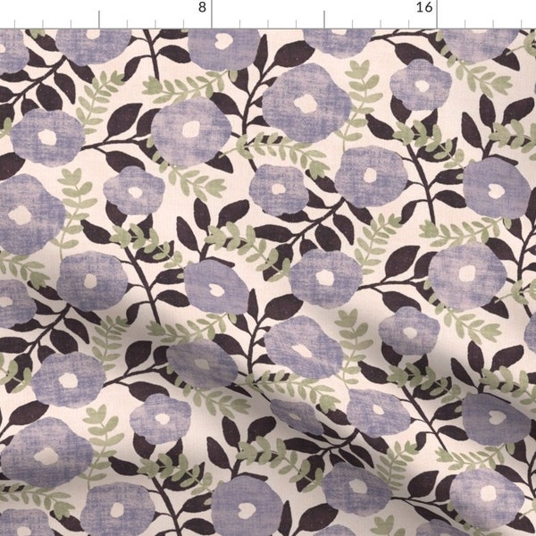 Purple Gray Florals Fabric - Lavender Flowers by carlymorgan -  Lavender Leaves Beige Cream Nature Fabric by the Yard by Spoonflower