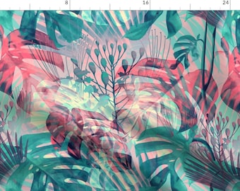 Tropical Leaves Green Fabric - Reflections In The Water Leaves By Chicca Besso - Tropical Cotton Fabric By The Yard With Spoonflower