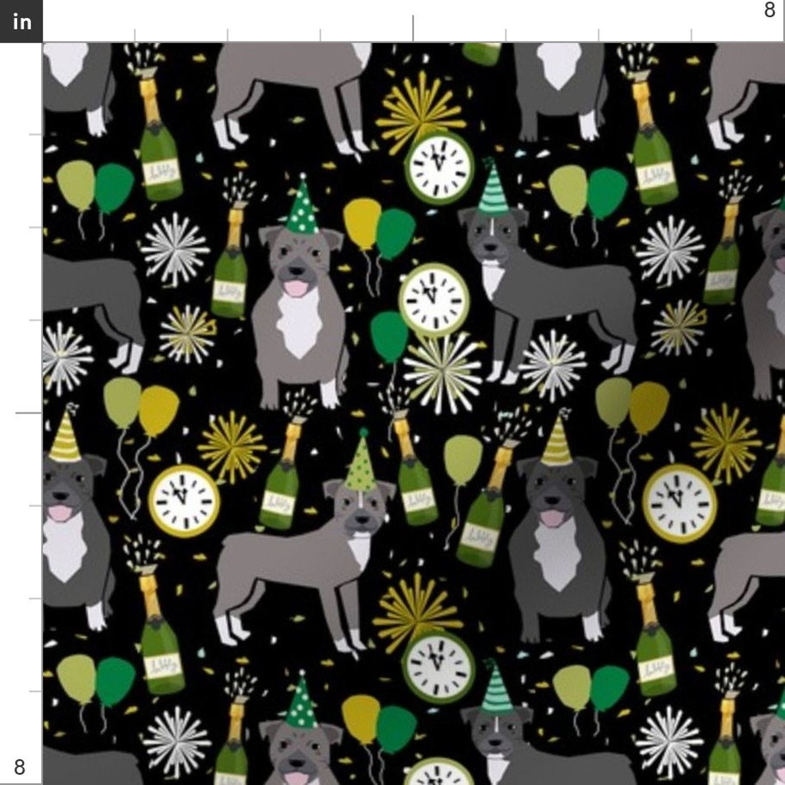 Pitbull Fabric Pitbulls New Years Eve Celebrations Black Etsy