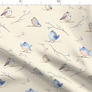 Watercolor Birds Fabric - Watercolor Feather Boho Design With Branches And Birds By Peace_Shop - Birds Fabric by the Yard With Spoonflower