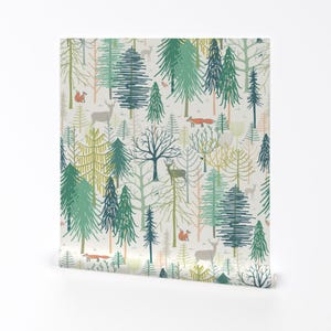 Woodland Adventure Removable Peel and Stick Wallpaper - Cream Green Deer Forest - Wall Art Wall Decor - Woodland Wonderland by pippa_shaw