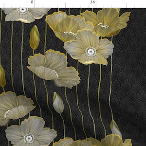 Yellow Illustrated Poppy Flower Fabric - Big Golden Poppies Version 2 By J9design - Poppies Cotton Fabric By The Yard With Spoonflower