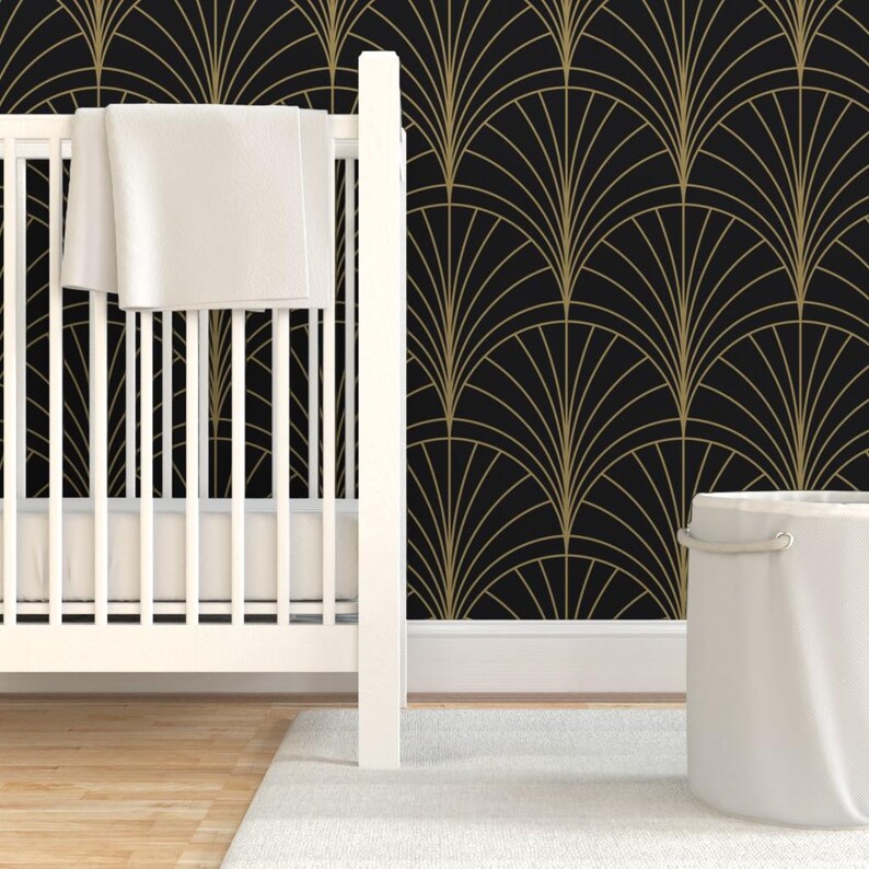 Art Deco Wallpaper - Floral Burst Gold on Charcoal by Anvil Studio ...