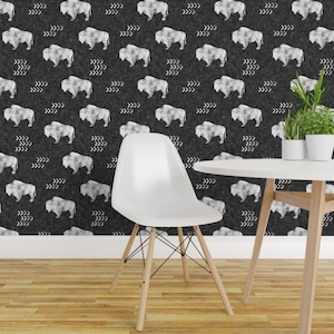 Buffalo Wallpaper - Buffalo Gray Linen Look By Littlearrowdesign - Gray Custom Printed Removable Self Adhesive Wallpaper Roll by Spoonflower