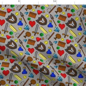 8 Bit Fabric - 8 Bit Pixel Retro Video Game Icons By Themadcraftduckie - 8 Bit Video Games Gray Cotton Fabric By The Yard With Spoonflower