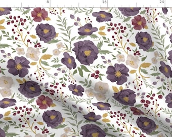 Purple Autumn Floral Fabric - Saturated Autumn Meadow Fall Floral By Sweeterthanhoney - Flower Cotton Fabric By The Yard With Spoonflower